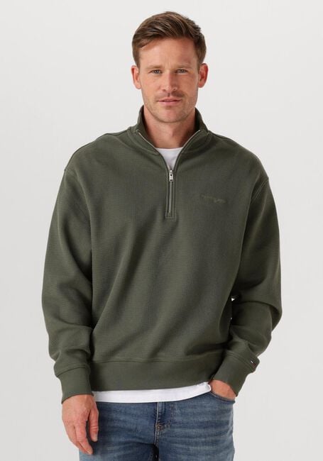 TOMMY JEANS Pull TJM RLX WAFFLE SCRIPT QRTR ZIP en vert - large