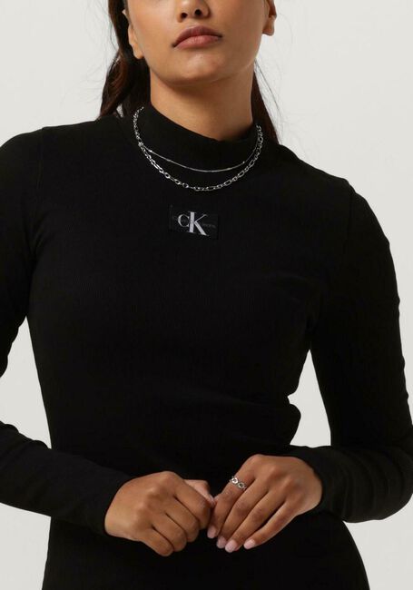 Zwarte CALVIN KLEIN Mini jurk WOVEN LABEL RIB LS DRESS - large