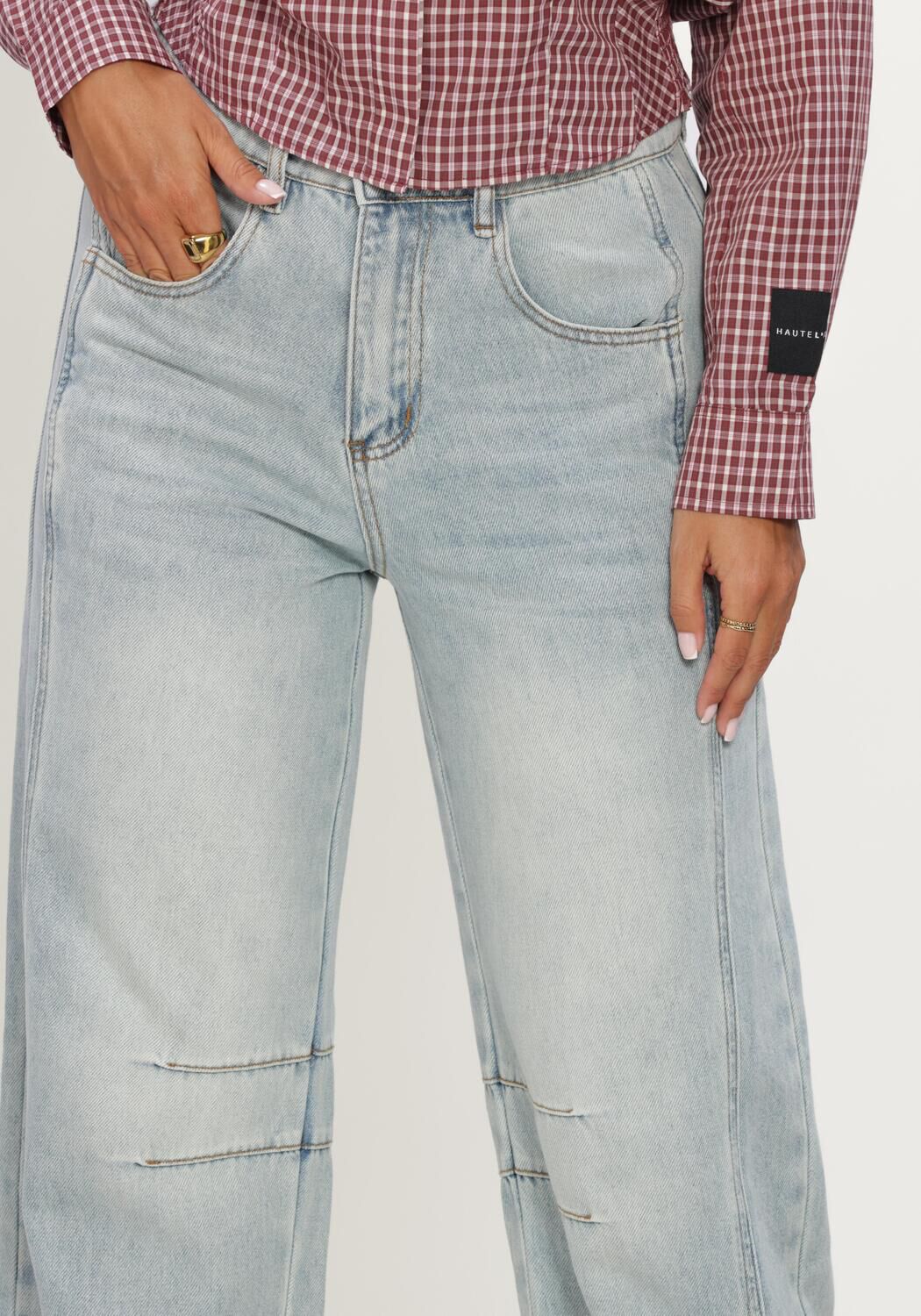 Blauwe HAUTE L'AMITI&Eacute; Jeans DREW BARREL PANEL TALL JEANS BLEACHED DENIM - large