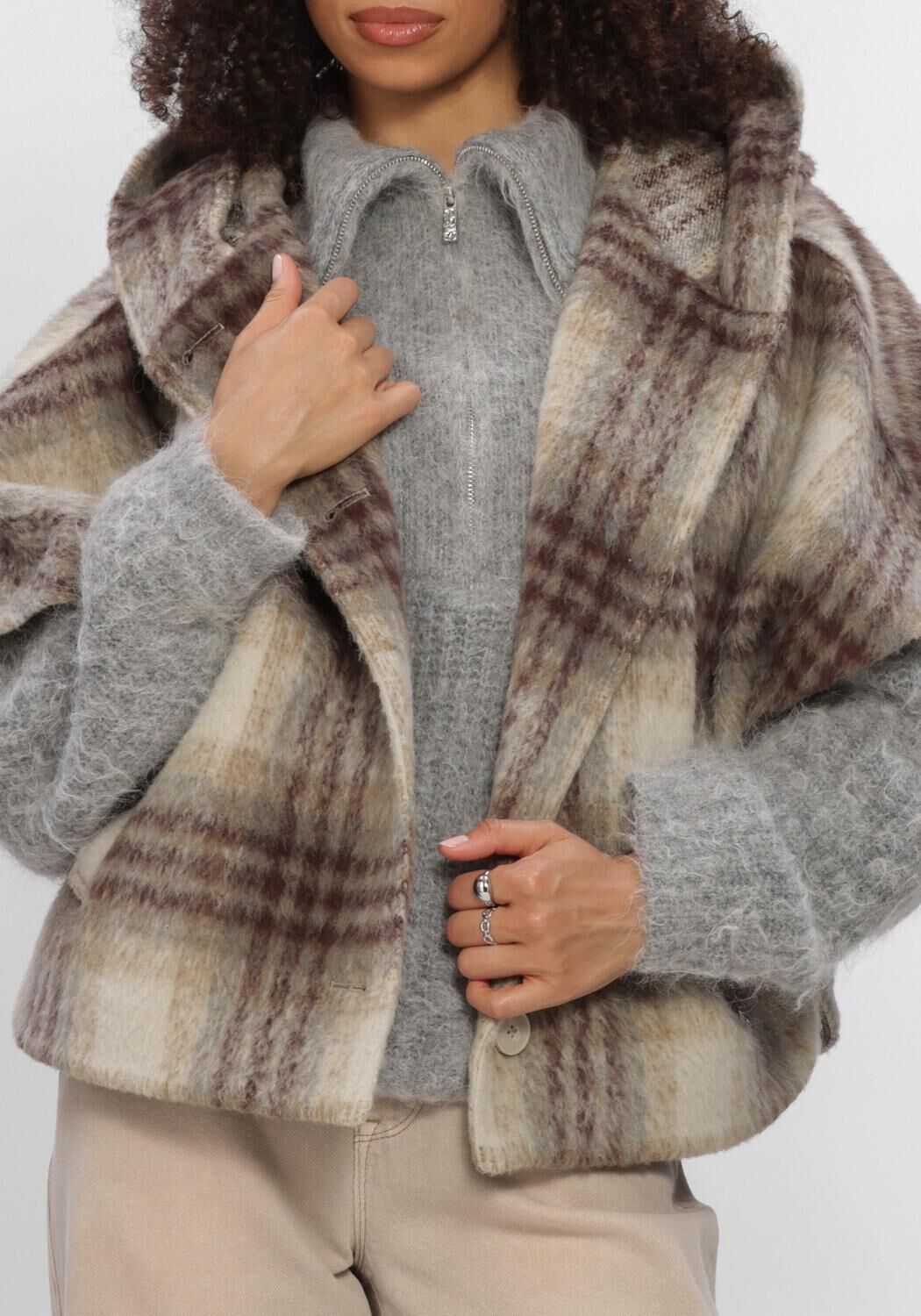 DANTE6 Jack LUNETTA CHECK CAPE COAT en beige - large