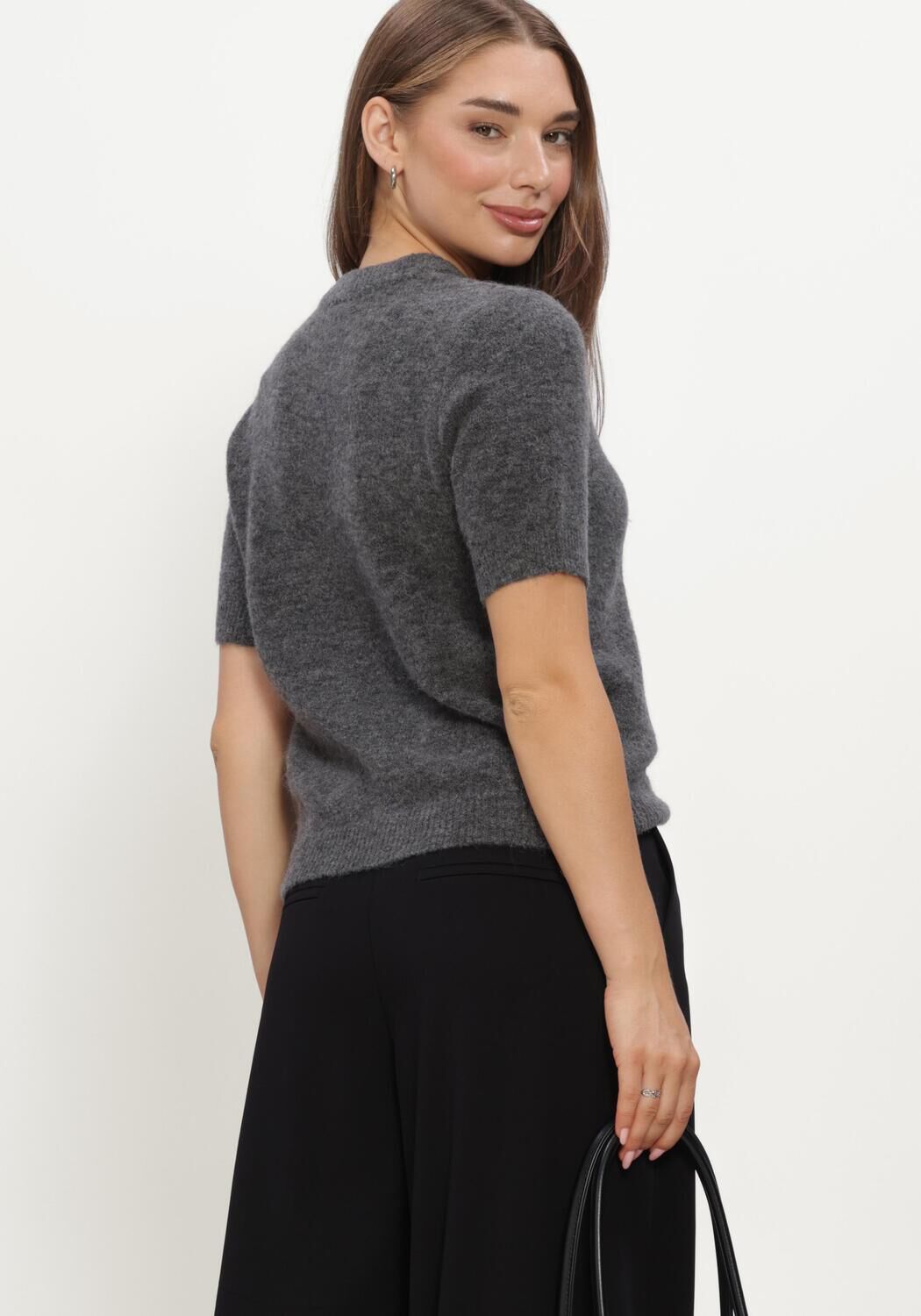 Donkergrijze Y.A.S. Trui YASJOHI SS WOOL BLEND PULLOVER - large