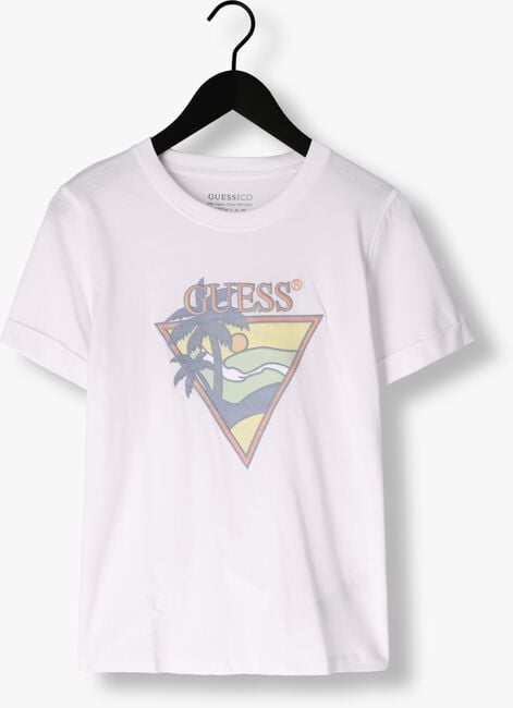 Witte GUESS T-shirt SS RN BEACH TRIANGLE TEE - large
