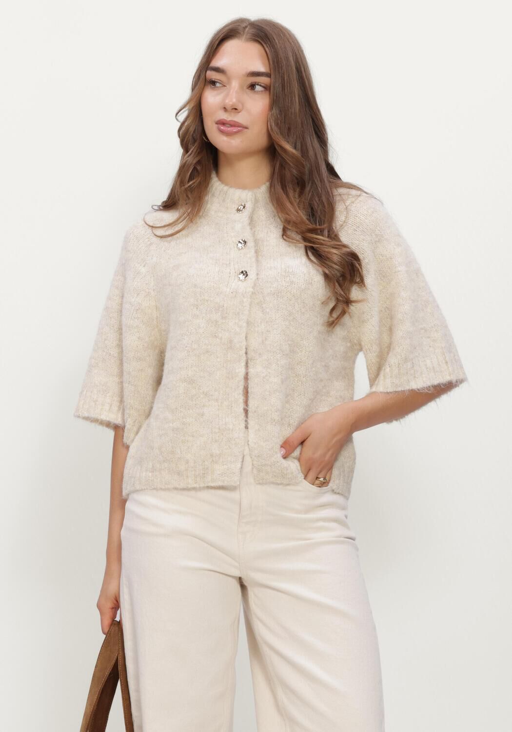 Ecru NEO NOIR Trui BENUTA FLUFFY KNIT CARDIGAN - large