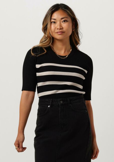 CO'COUTURE T-shirt BADOE STRIP MIDI SLEEVE KNIT en noir - large