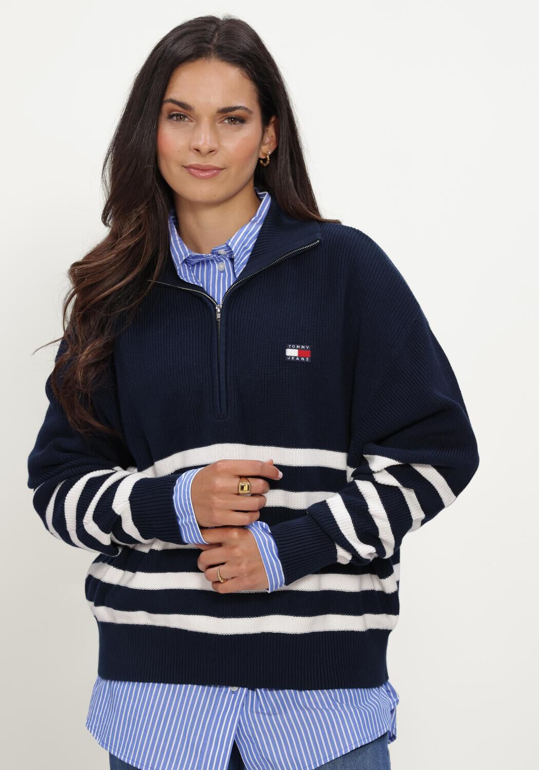 TOMMY JEANS TJW STRIPE QUARTER ZIP SWEATER Pulls & Gilets Bleu fonc&eacute; - large