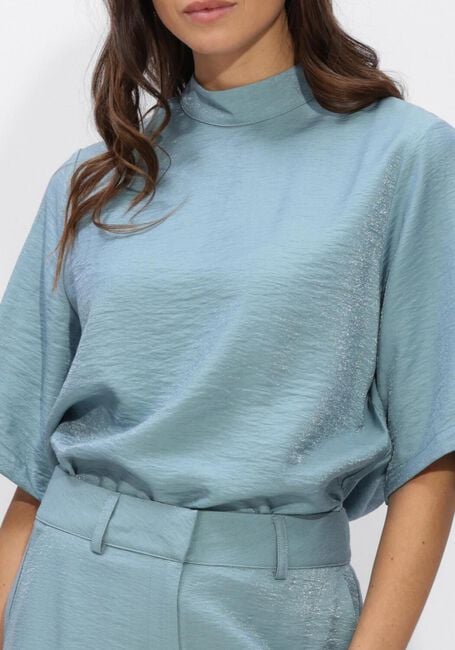 Lichtblauwe JANSEN AMSTERDAM Top ODILE TOP WS 116 SHORT SLEEVE HIGH NECK - large