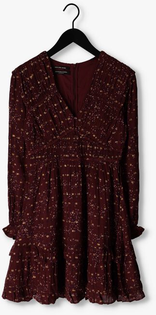 Rode SCOTCH & SODA Mini jurk LONG SLEEVED LUREX JACQUARD RUFFLE DRESS WITH V-NECK - large