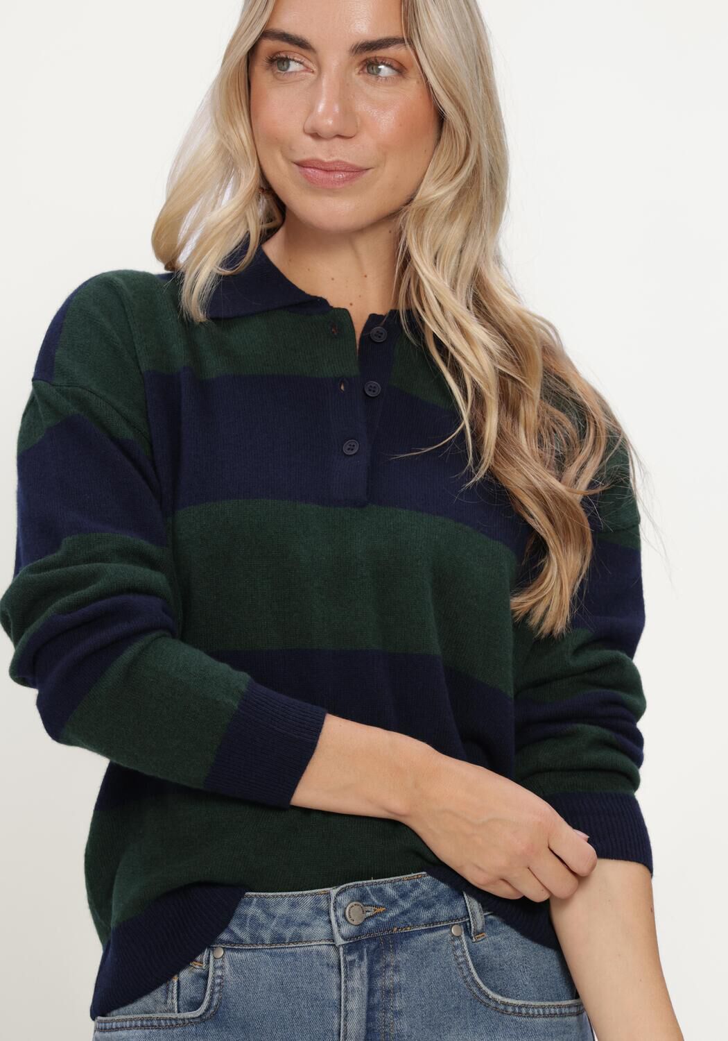 Donkergroene MY ESSENTIAL WARDROBE Trui MWJOLA KNIT POLO PULLOVER - large