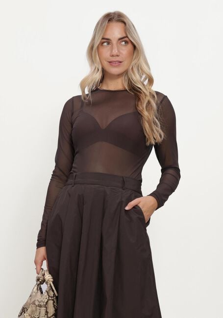 Bruine SUMMUM Top ROUND NECK TOP LONG SLEEVE MESH SOLID - large
