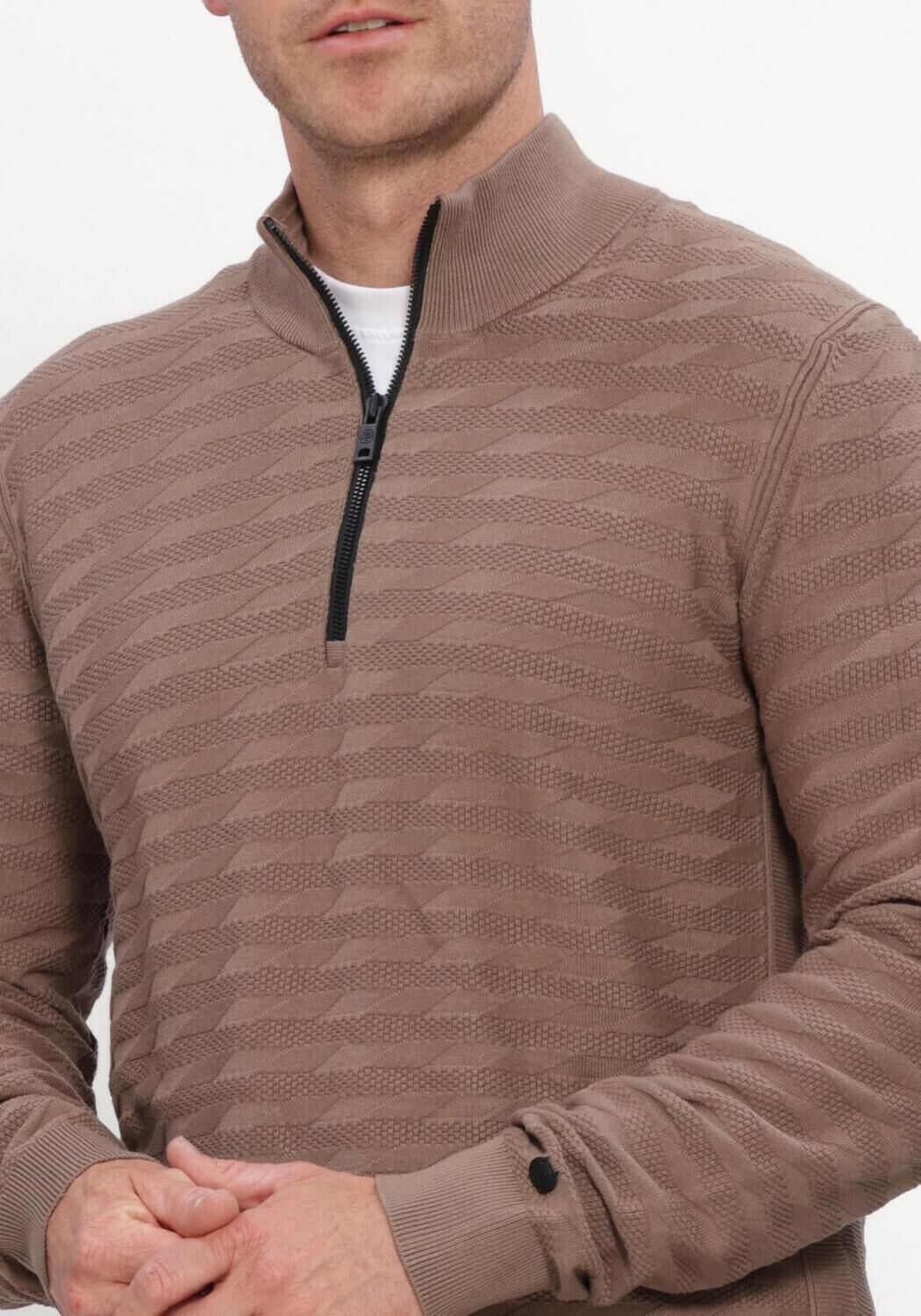 Camel CAST IRON Trui HALF ZIP COLLAR SLIM FIT COMFORT BLEND - large