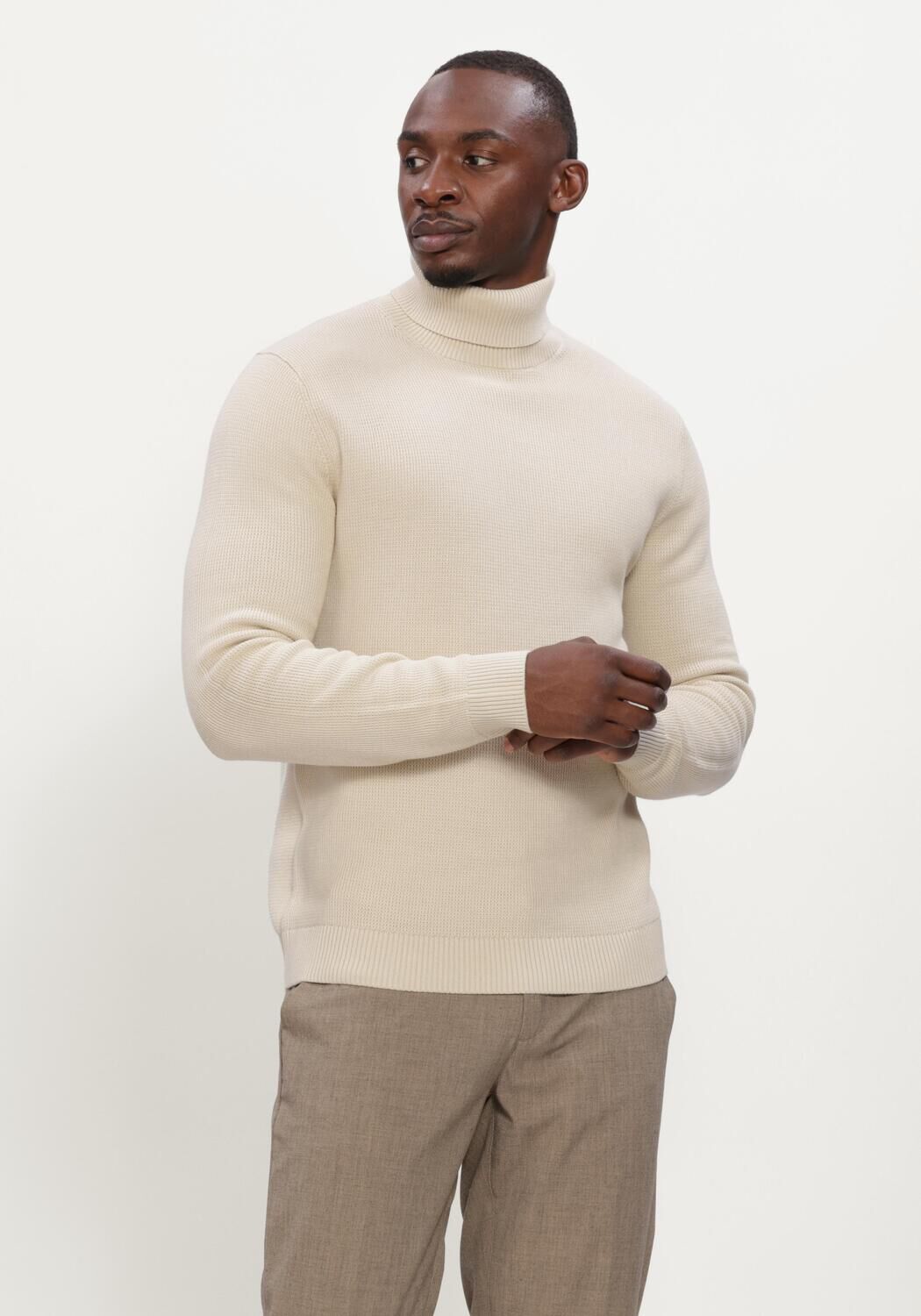 SELECTED MEN Col roul&eacute; SLHDANE LS KNIT STRUCTURE ROLL NECK NOOS en beige - large