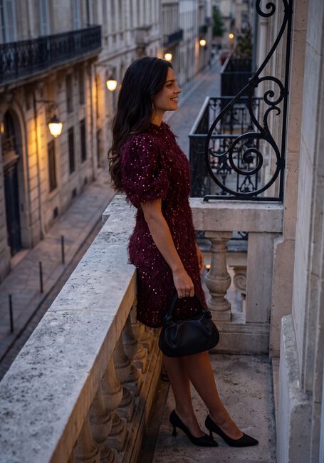 Y.A.S. Mini robe YASILZA 2/4 SEQUIN DRESS Bordeaux - large