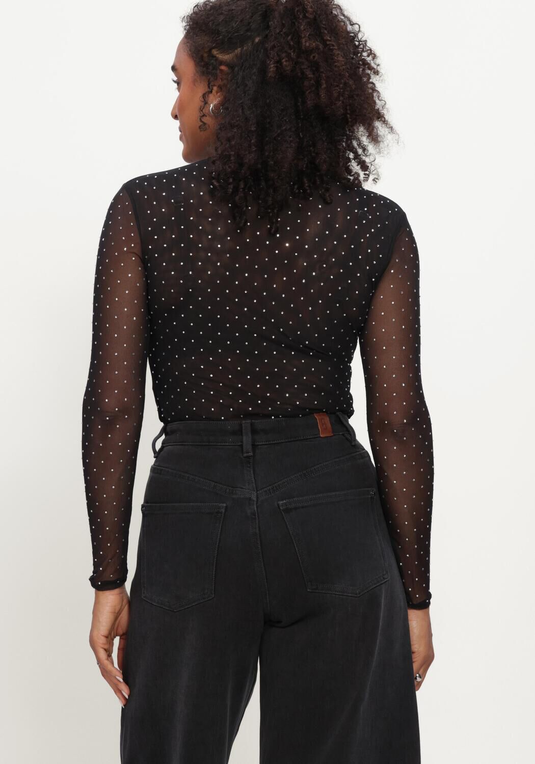 Zwarte STUDIO AR Top INES GLITTER MESH - large