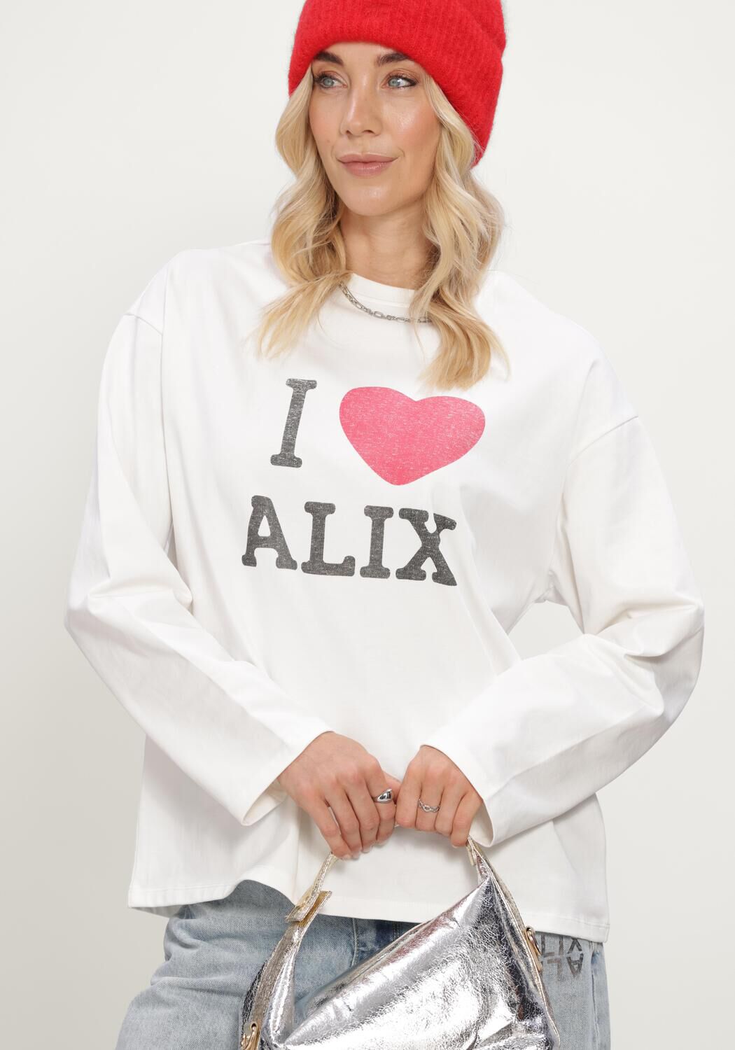 ALIX THE LABEL LADIES KNITTED I LOVE ALIX LONGSLEEVE T-SHIRT Hauts & T-shirts en blanc - large