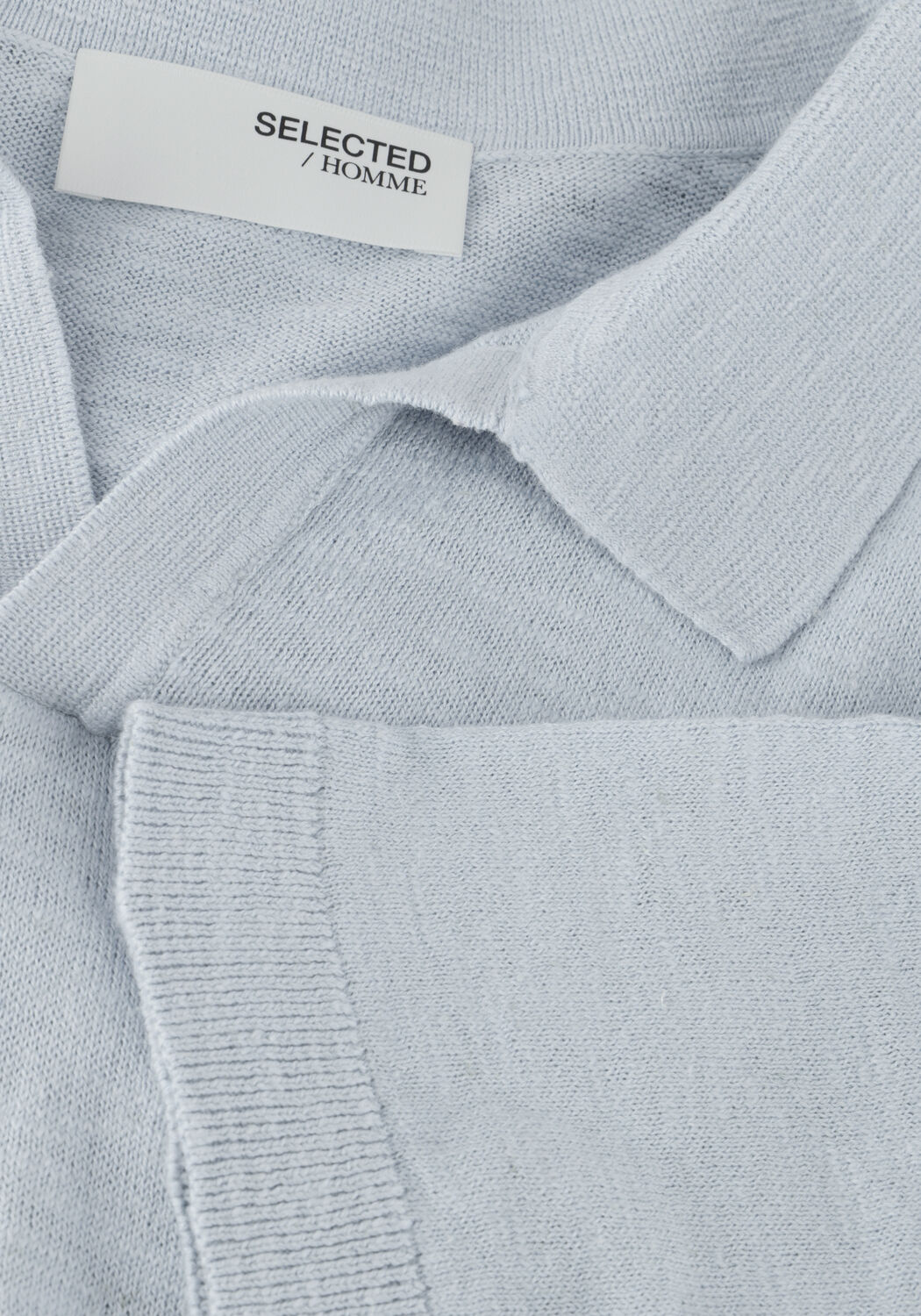 Lichtblauwe SELECTED MEN Polo SLHBERG LINEN SS KNIT OPEN POLO - large