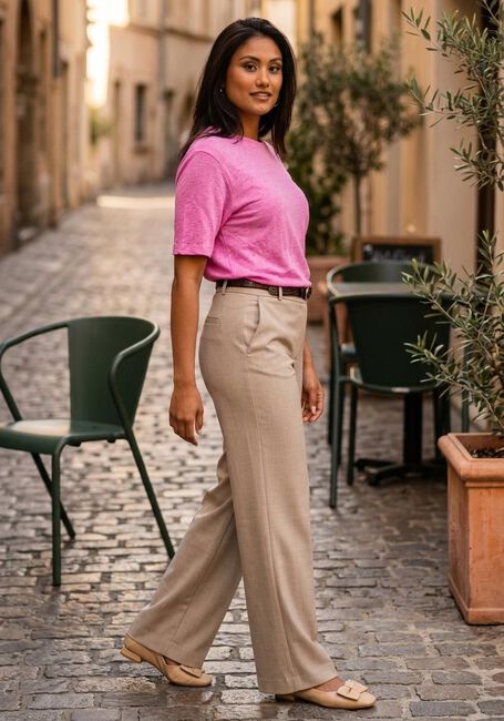 SELECTED WOMEN T-shirt SLFVILJA LINEN SS TEE en rose - large