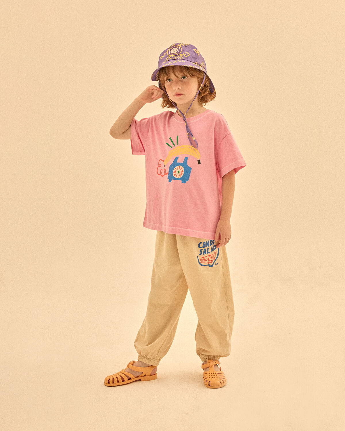 Jelly Mallow T-shirt BANANA TELEPHONE PIGMENT T-SHIRT en rose - large