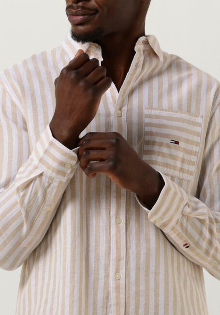 Beige TOMMY JEANS Casual overhemd TJM CLSC LS STRIPE LINEN SHIRT - large