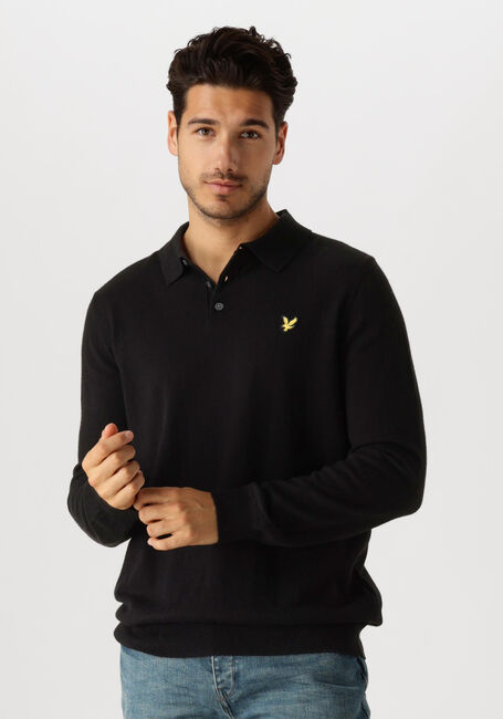 LYLE & SCOTT Pull COTTON MERINO LONG SLEEVE KNITTED POLO en noir - large