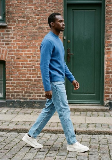 Blauwe SELECTED MEN Trui SLHMIKE LIGHT LS KNIT RELAXED MOCK NECK - large
