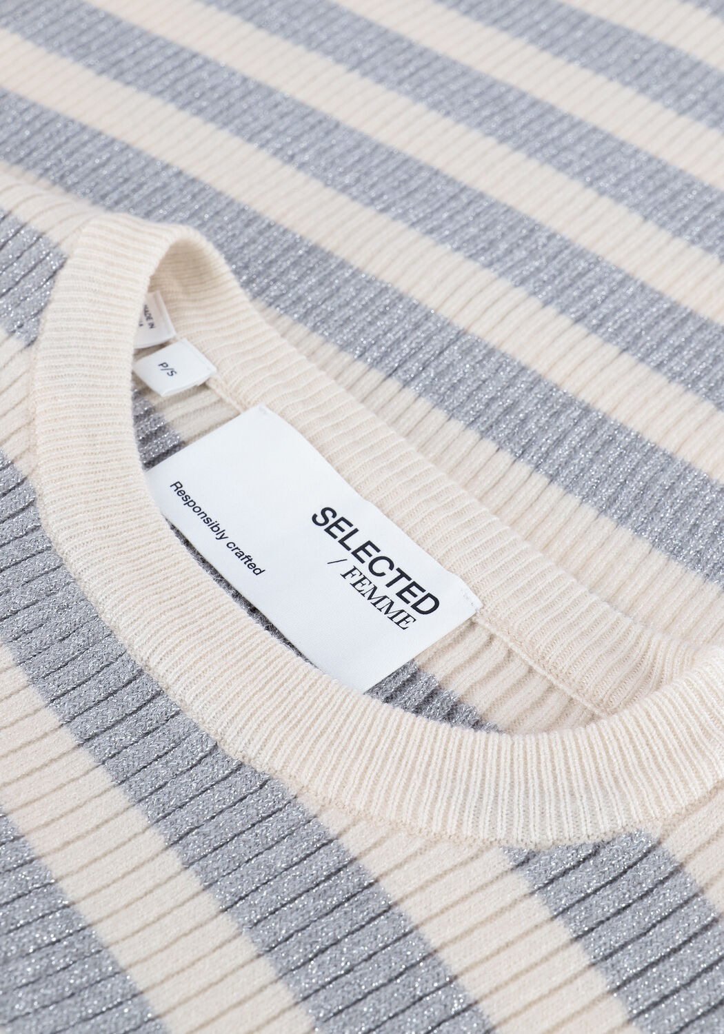 Beige SELECTED WOMEN Trui SLFAILANA LS STRIPED KNIT O-NE - large