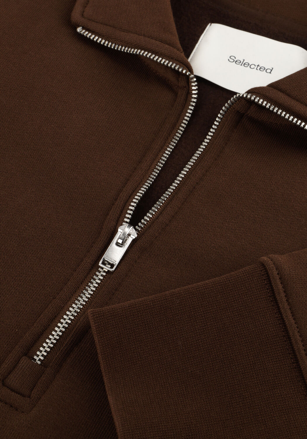 SELECTED MEN Pull SLHRELAXARON LS HALF ZIP SWEAT en marron - large
