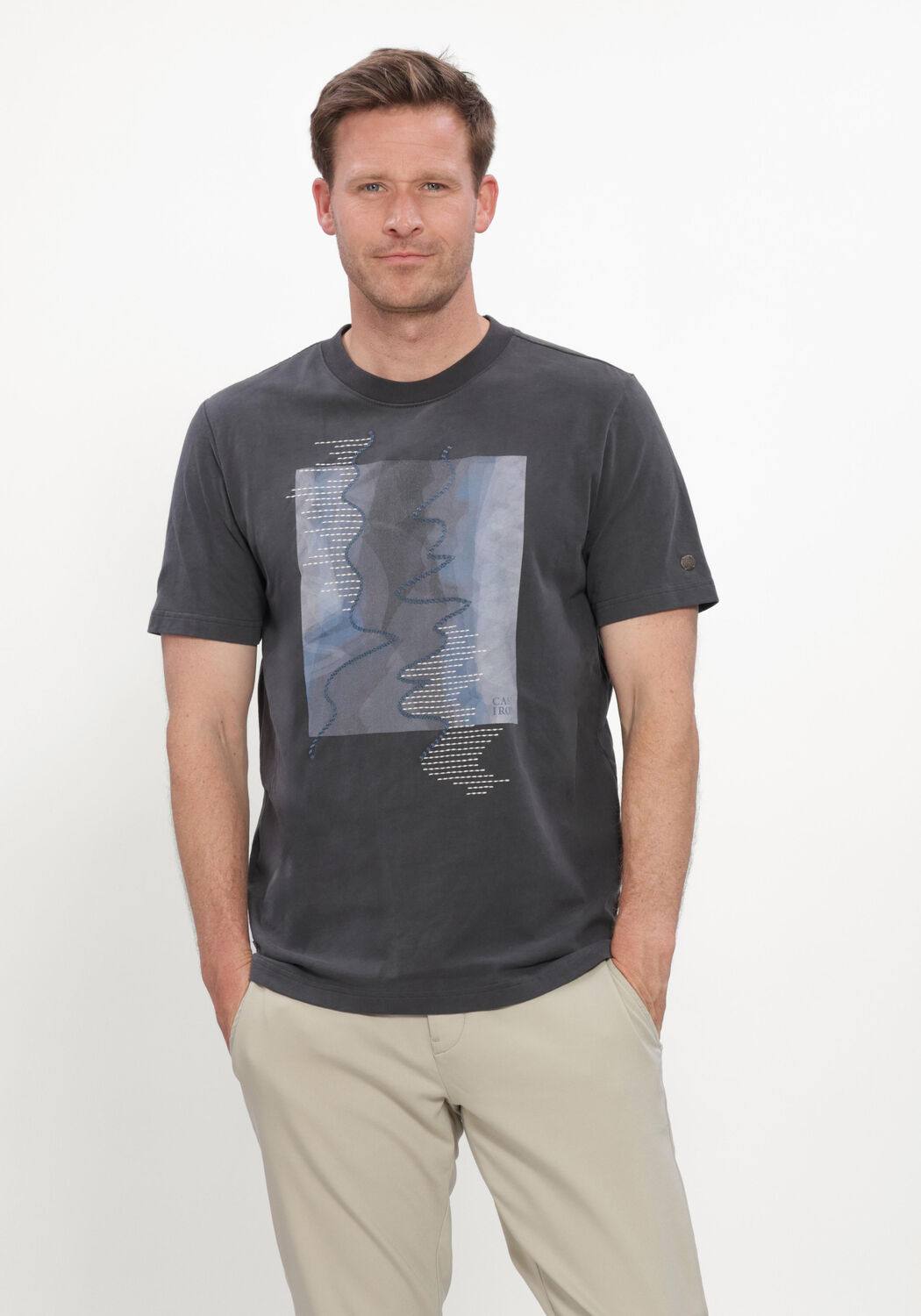 CAST IRON T-shirt SHORT SLEEVE R-NECK REGULAR FIT PEACHED JERSEY Anthracite - large