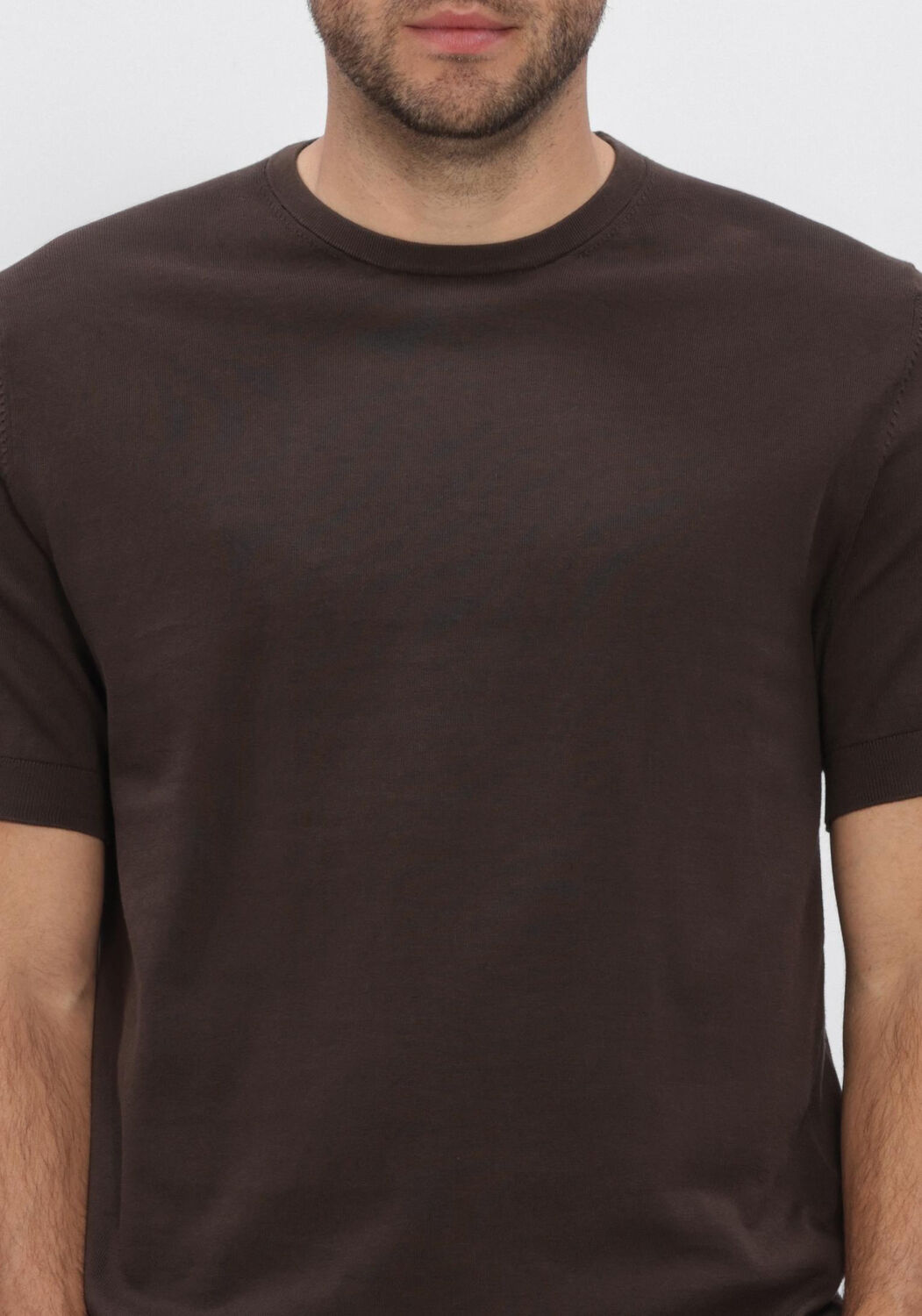 Bruine SELECTED MEN Polo / T-shirt SLHTORINO SS KNIT CREW NECK  NOOS - large