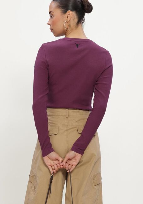 ALIX THE LABEL LADIES KNITTED RIB LONGSLEEVE T-SHIRT Hauts & T-shirts Bordeaux - large