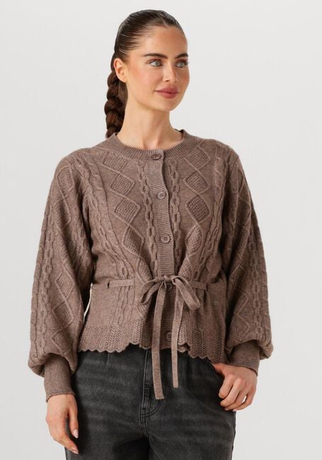 Taupe CO'COUTURE Vest ROW CABLE TIE CARDIGAN - large