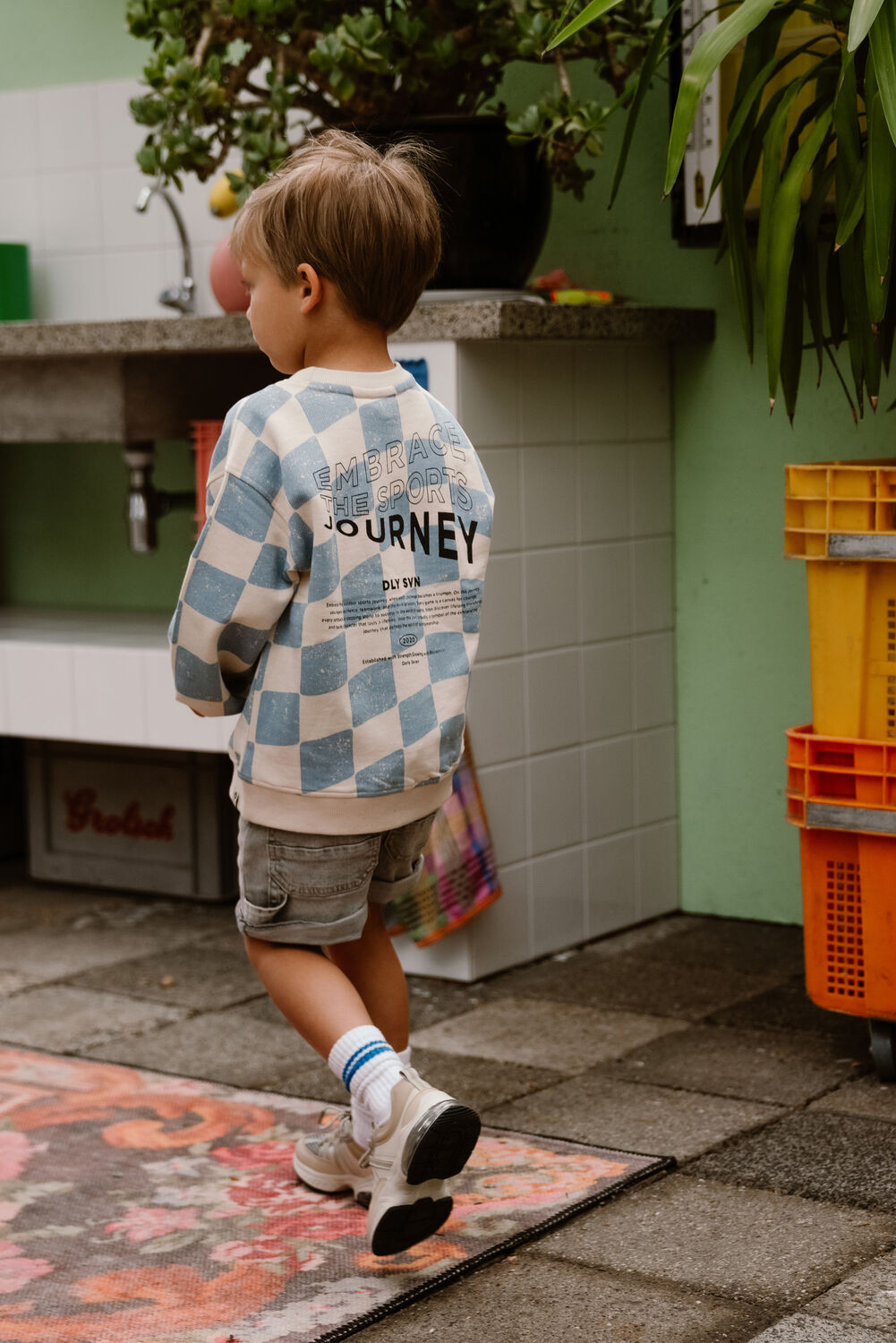 DAILY7 Chandail OVERSIZED SWEATER CHECK PRINT &Eacute;cru - large