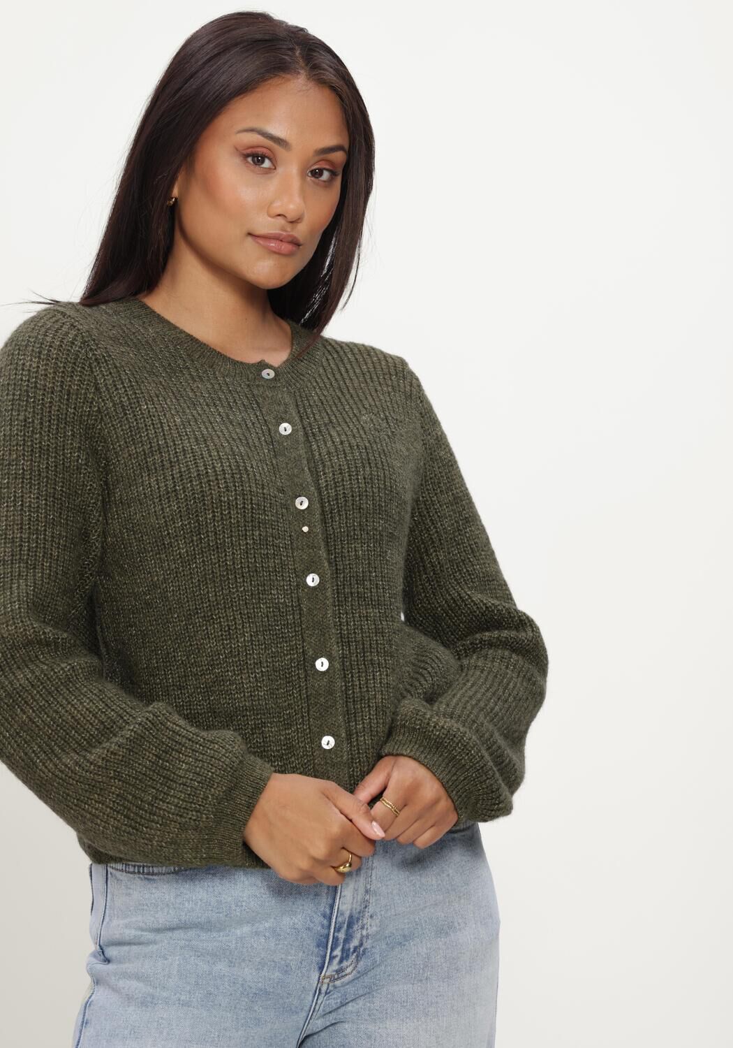 Donkergroene MODSTR&Ouml;M Trui CRISMD CARDIGAN - large