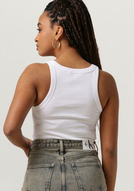 CALVIN KLEIN Haut VARIEGATED RIB WOVEN TAB TANK en blanc - large