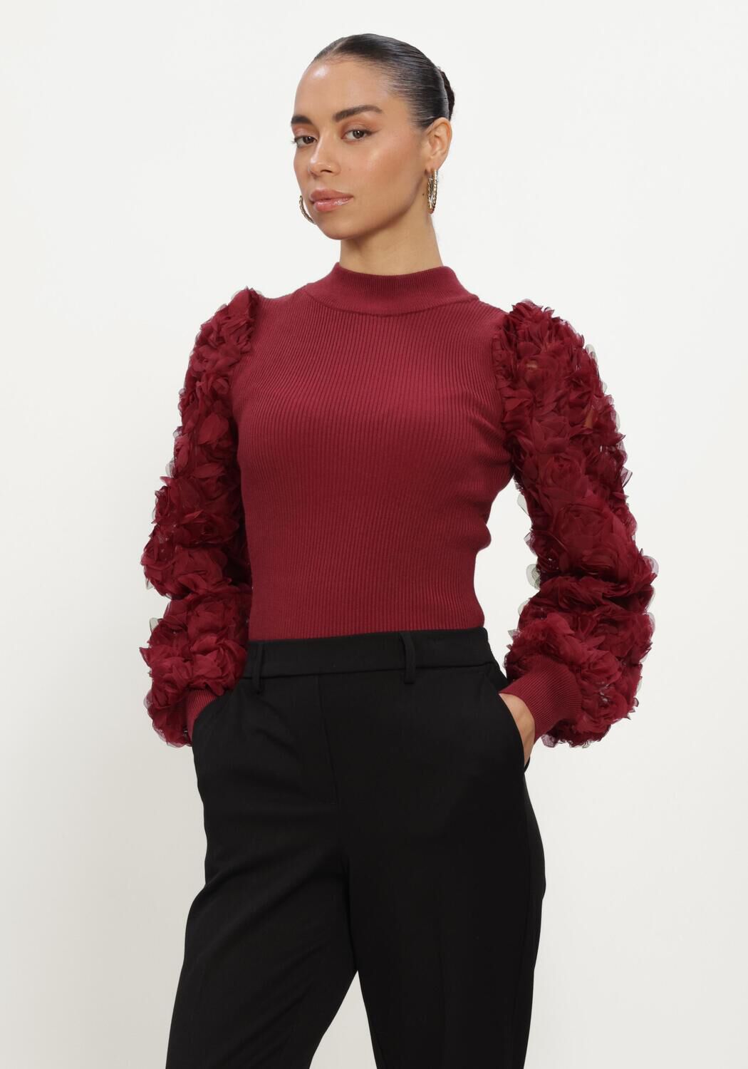 Bordeaux Y.A.S. Top YASRUNELLA LS HIGH NECK KNIT PULLOVER - large
