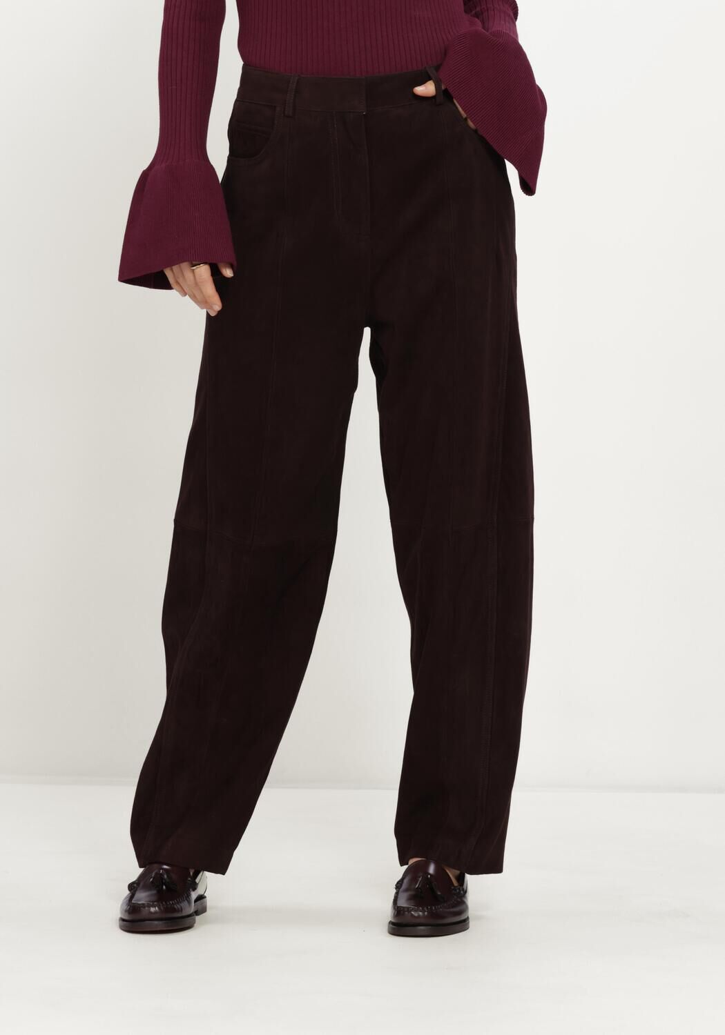 IBANA Pantalon large PARLA SUEDE en marron - large