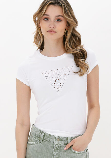 Witte GUESS T-shirt EYELETS FLORAL - large