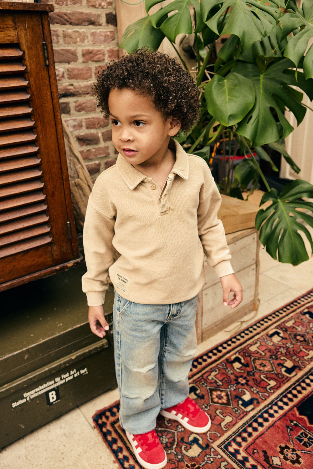 DAILY7 Pull T-SHIRT LONGSLEEVE COLLAR en beige - large