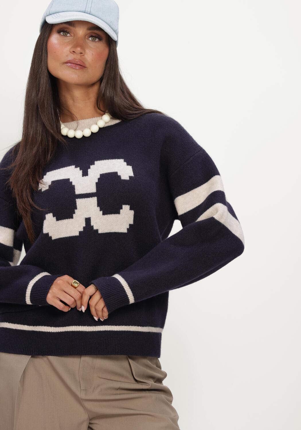 Donkerblauwe CO'COUTURE Trui ROWCC COCO LOGO KNIT - large