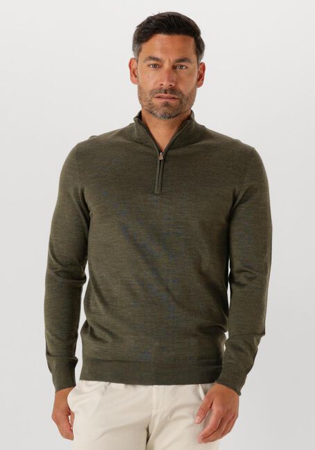 Groene PROFUOMO Trui PULLOVER HALF ZIP MERINO - large