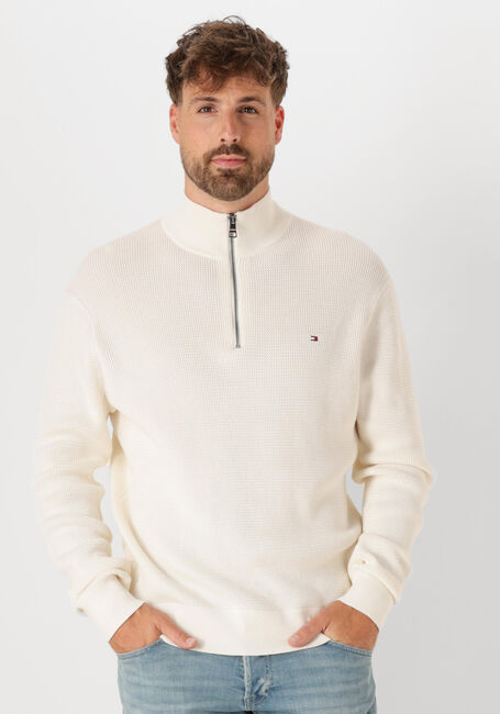 TOMMY HILFIGER Pull RACKING STRUCTURE ZIP MOCK Crème - large