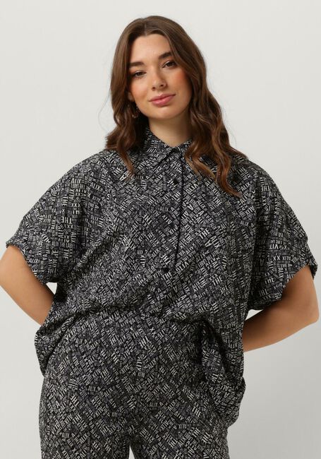 Zwarte ALIX THE LABEL  LADIES WOVEN CRINKLE TEXT OVERSIZED BLOUSE - large