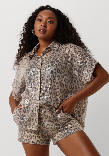 Bruine ALIX THE LABEL  LADIES WOVEN ANIMAL SEQUIN OVERSIZED BLOUSE - large