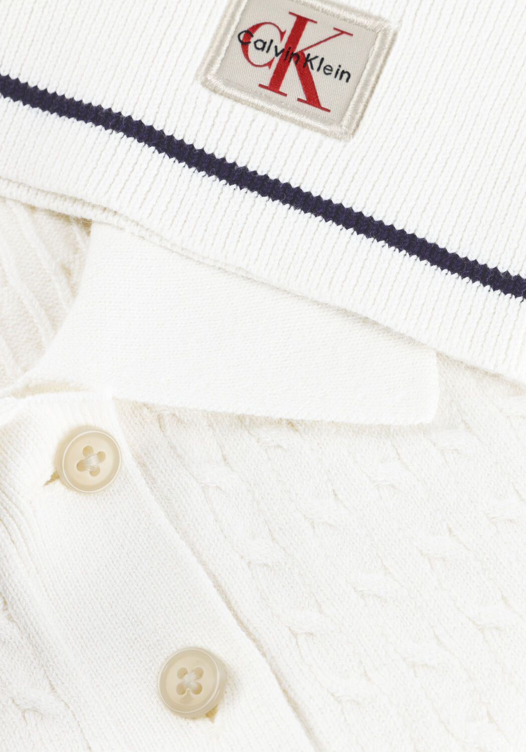 Gebroken wit CALVIN KLEIN Polo SS WOVEN LABEL CROPPED CABLE - large