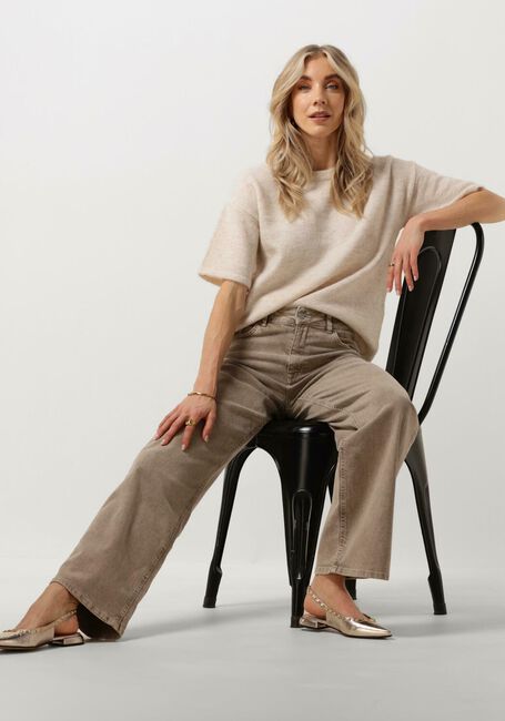 Beige SELECTED WOMEN T-shirt SLFMALINE-LILIANA 2/4 KNIT O-NECK - large