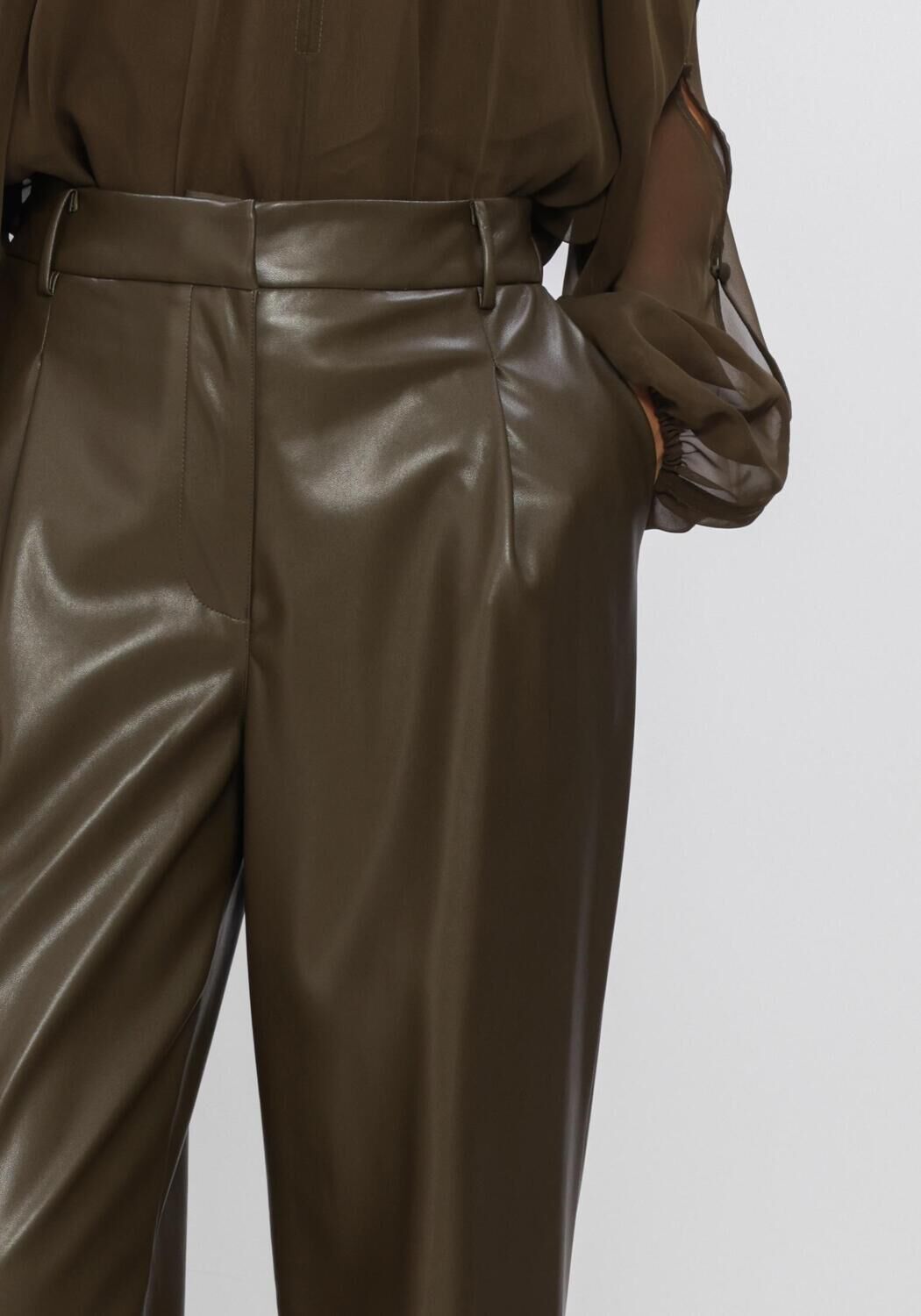 DANTE6 Pantalon large MINORA FAUX LEATHER BARREL PANTS Olive - large