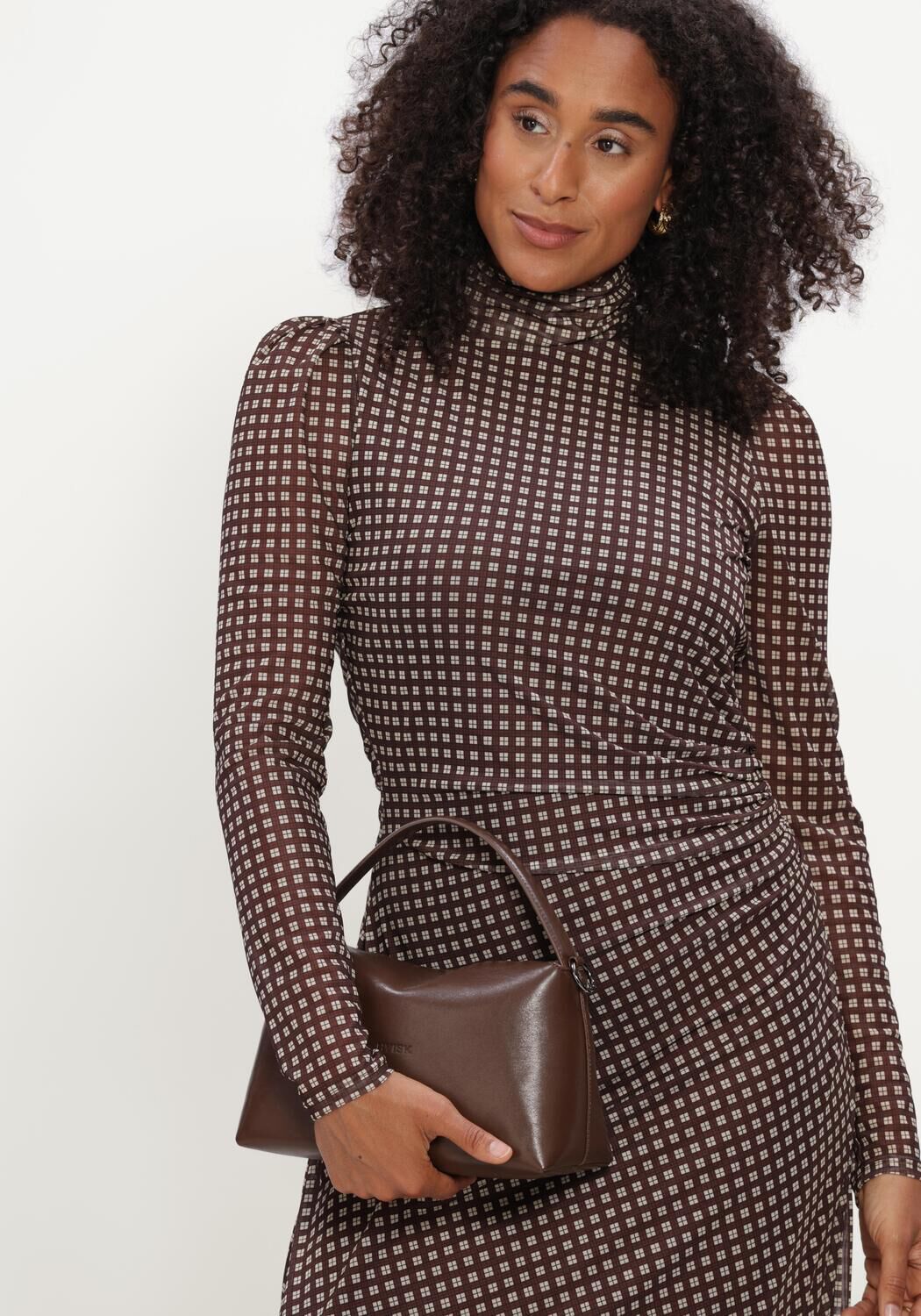 POM AMSTERDAM Robe maxi AMBER CHECK BROWN en marron - large
