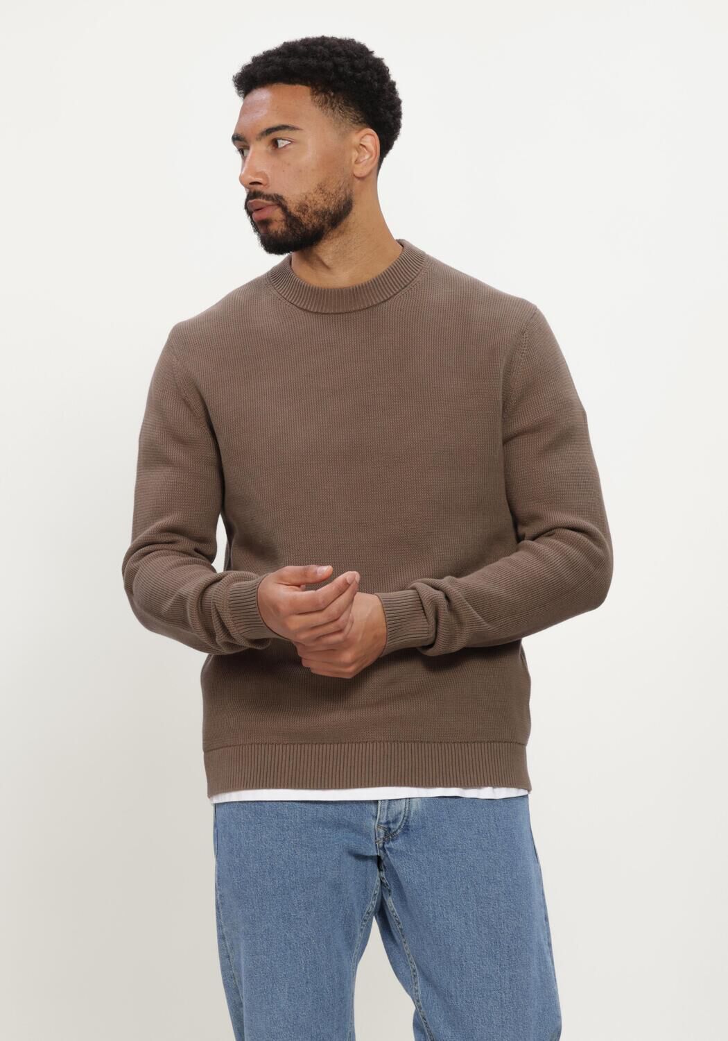 Camel SELECTED MEN Trui SLHDANE LS KNIT STRUCTURE CREW NECK NOOS - large