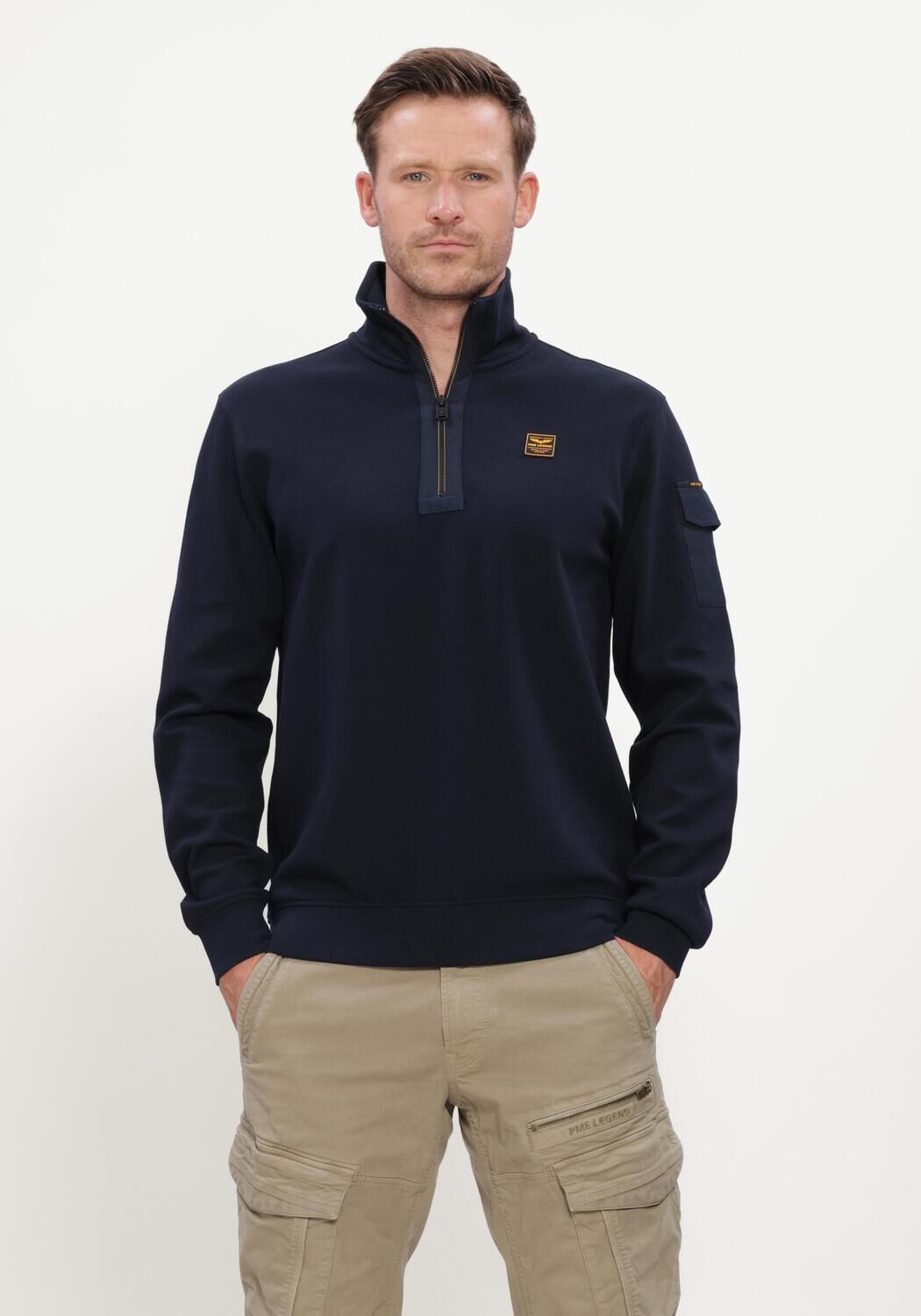 PME LEGEND Pull HALF ZIP COLLAR INTERLOCK JERSEY Bleu fonc&eacute; - large