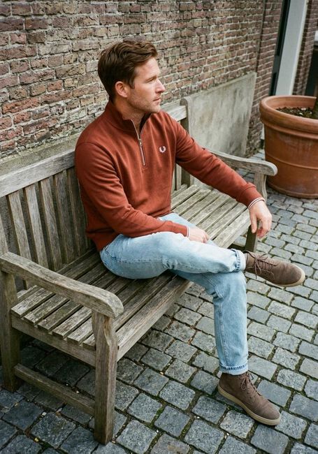 FRED PERRY Chandail HALF ZIP SWEATSHIRT en marron - large
