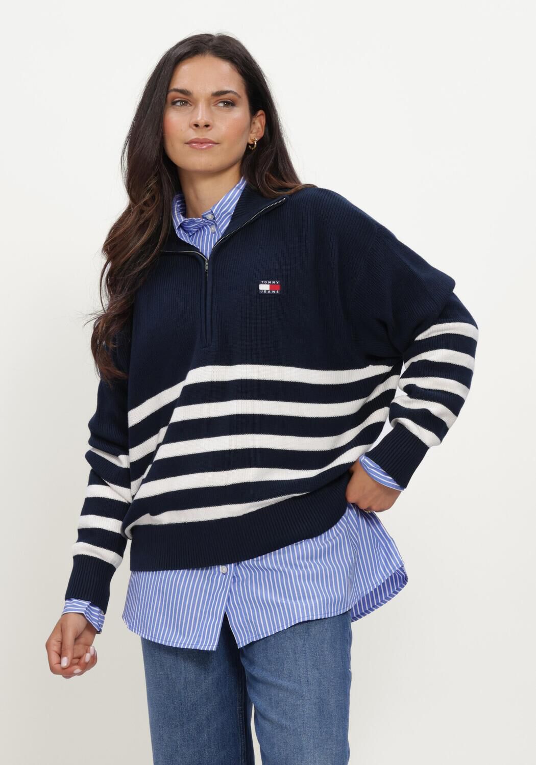 TOMMY JEANS TJW STRIPE QUARTER ZIP SWEATER Pulls & Gilets Bleu fonc&eacute; - large